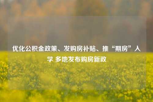 优化公积金政策、发购房补贴、推“期房”入学 多地发布购房新政