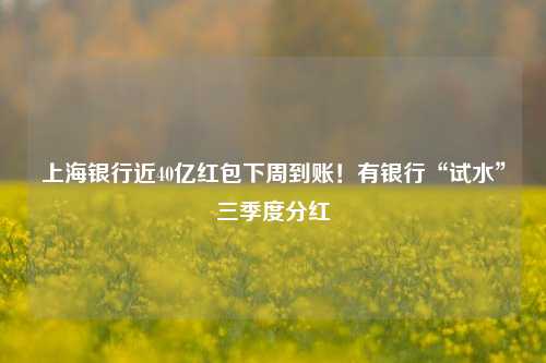 上海银行近40亿红包下周到账！有银行“试水”三季度分红