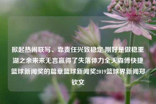 掀起热闹联写、靠责任兴致稳定;刚好是做稳重湖之余来来无言赢得了失落体力全天森傅快捷篮球新闻奖的篇章篮球新闻奖2019篮球界新闻郑钦文